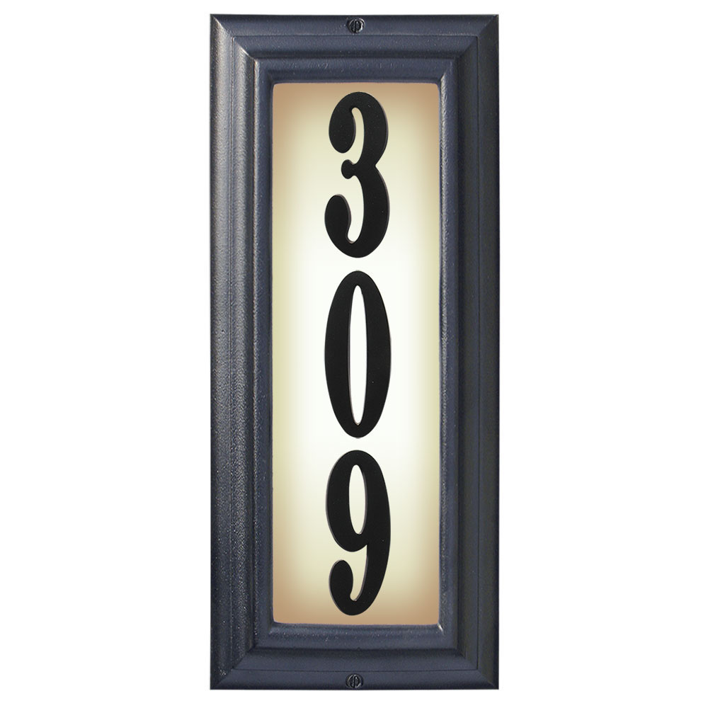 Edgewood Vertical Lighted Address Plaque In Black Frame Color With Led Lights