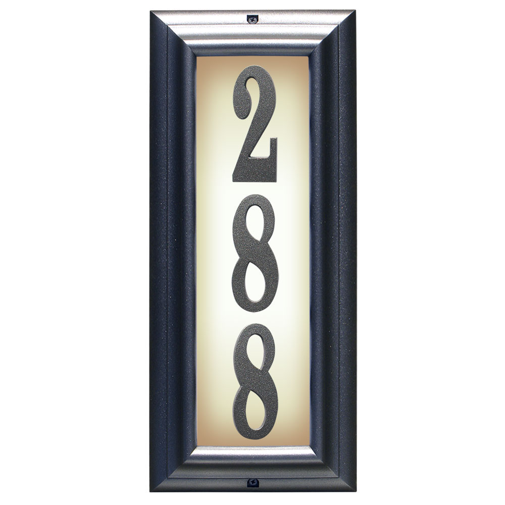 Edgewood Vertical Lighted Address Plaque In Pewter Frame Color With Led Lights