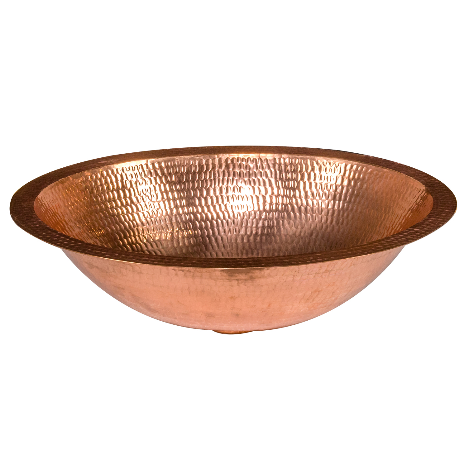 17" Oval Under Counter Hammered Copper Bathroom Sink In Polished Copper