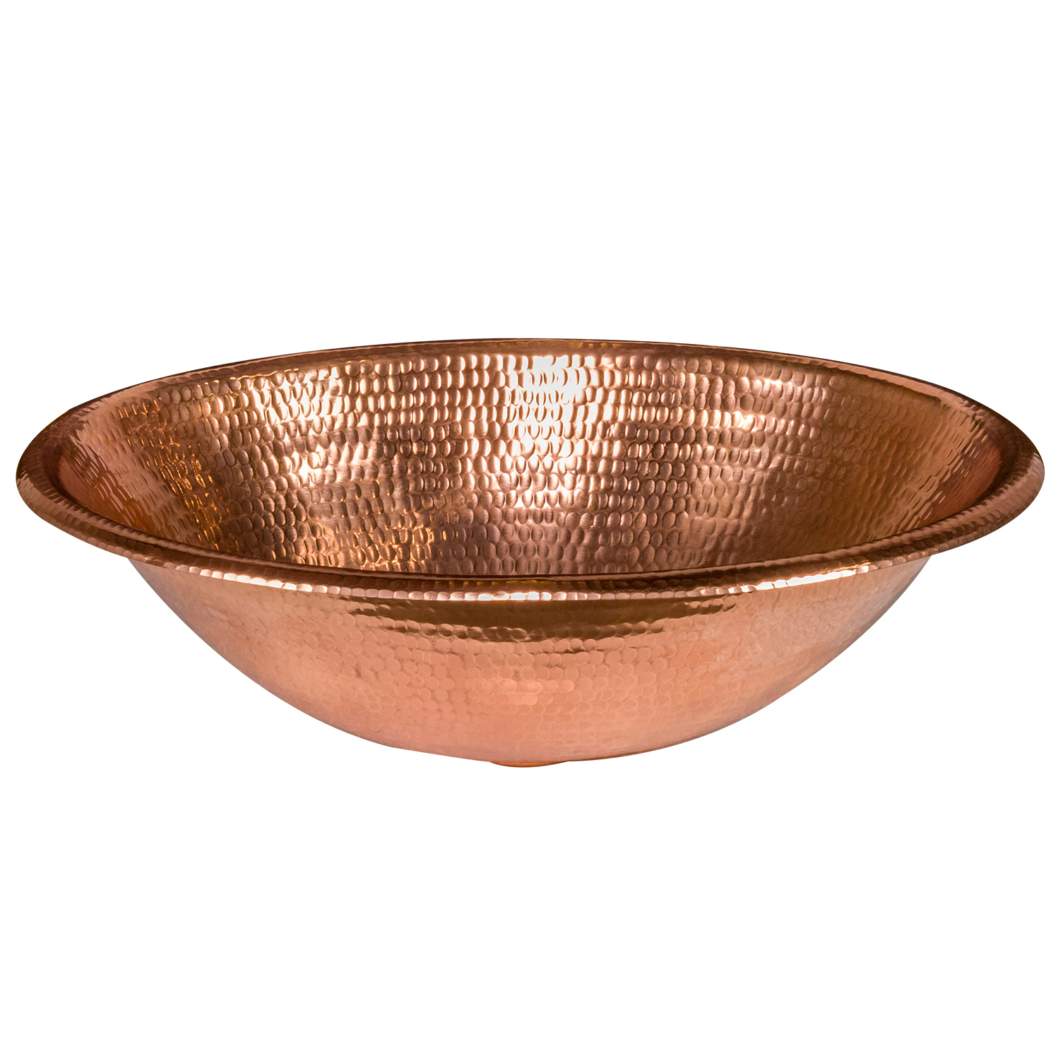 17" Oval Self Rimming Hammered Copper Bathroom Sink In Polished Copper