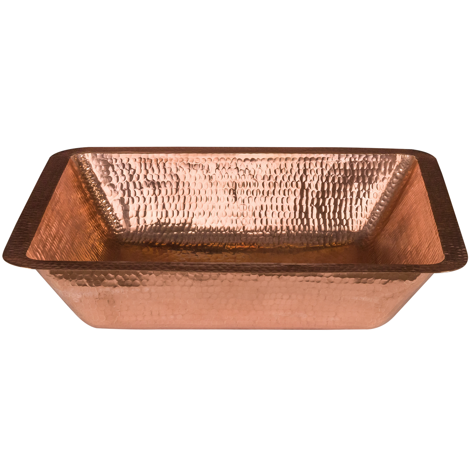 19" Rectangle Under Counter Hammered Copper Bathroom Sink In Polished Copper