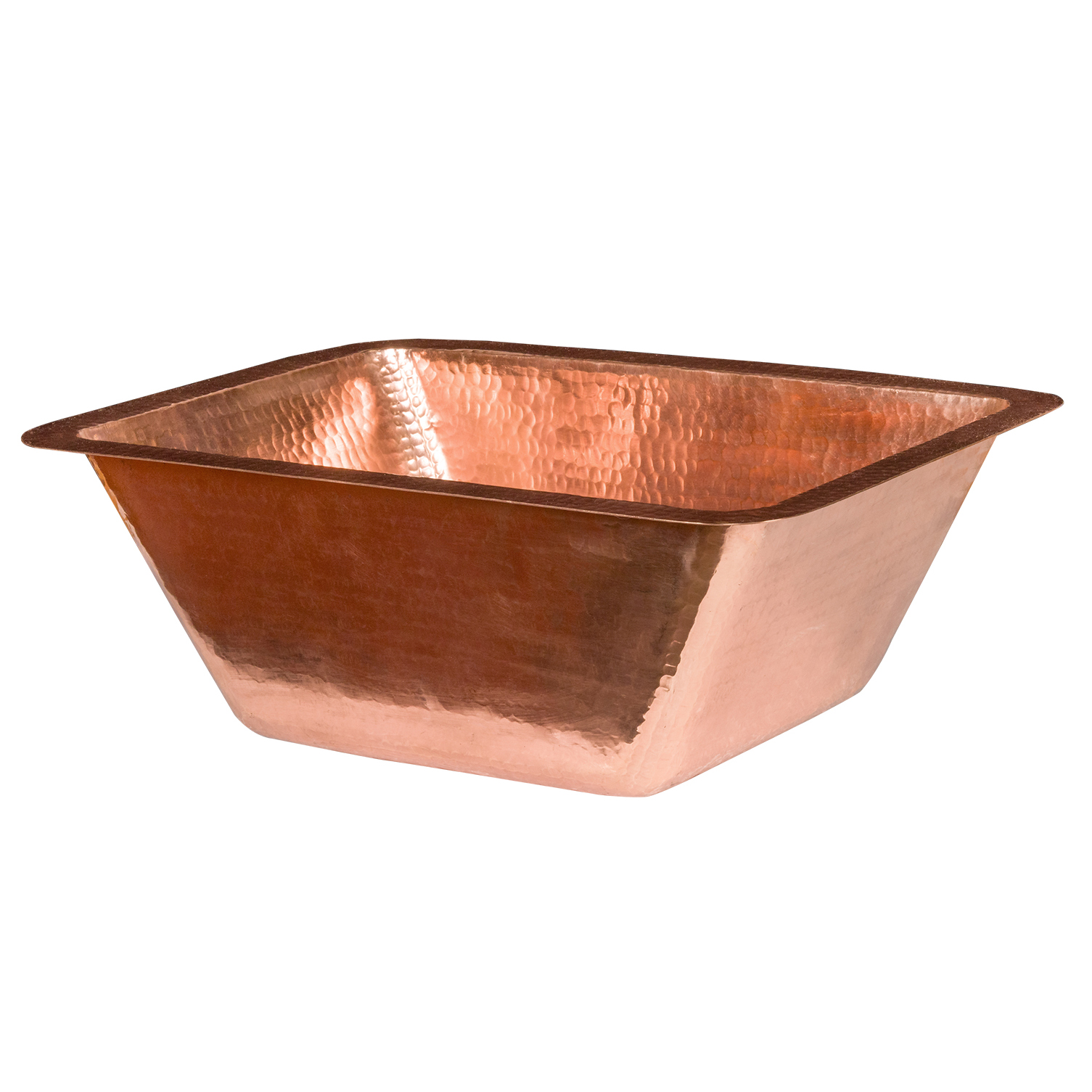 17" Rectangle Under Counter Hammered Copper Bathroom Sink In Polished Copper