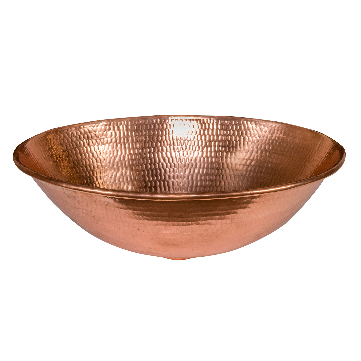 17" Oval Wired Rim Vessel Hammered Copper Sink In Polished Copper