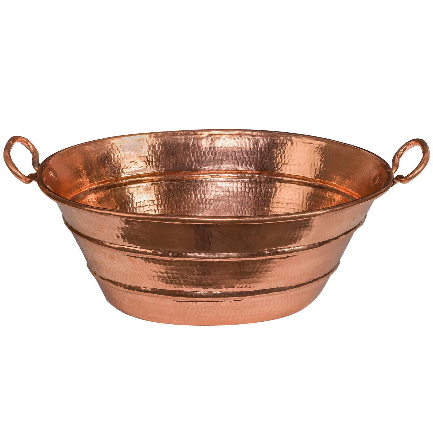 Oval Bucket Vessel Hammered Copper Sink With Handles In Polished Copper