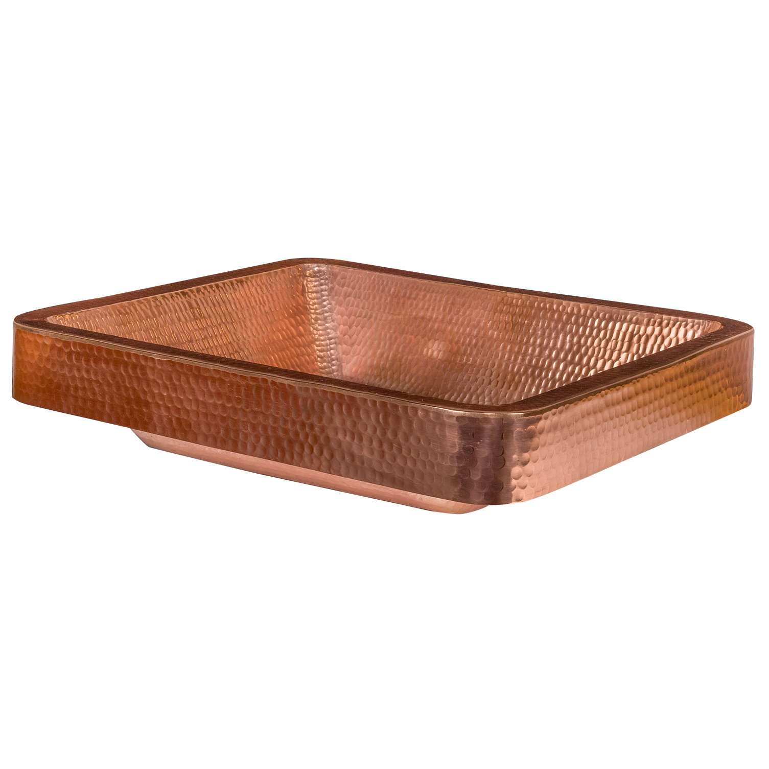 19" Rectangle Skirted Vessel Hammered Copper Sink In Polished Copper