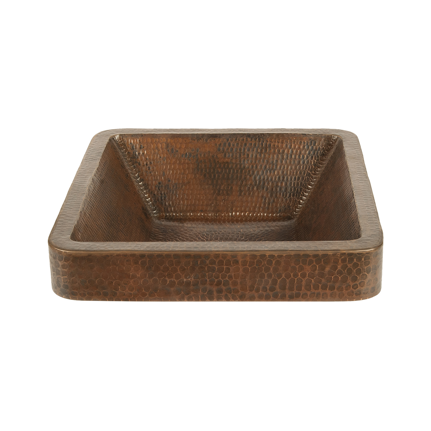 15" Square Skirted Vessel Hammered Copper Sink