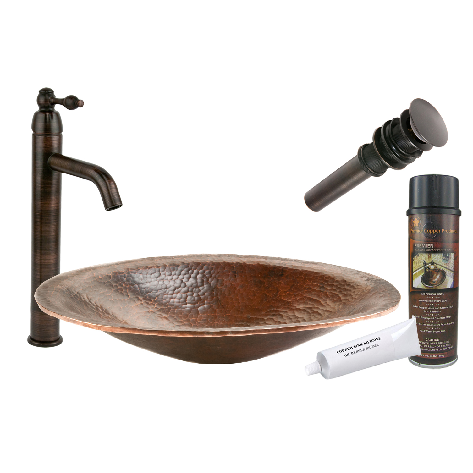 Oval Hand Forged Old World Copper Vessel Sink, Faucet And Accessories Package, Oil Rubbed Bronze