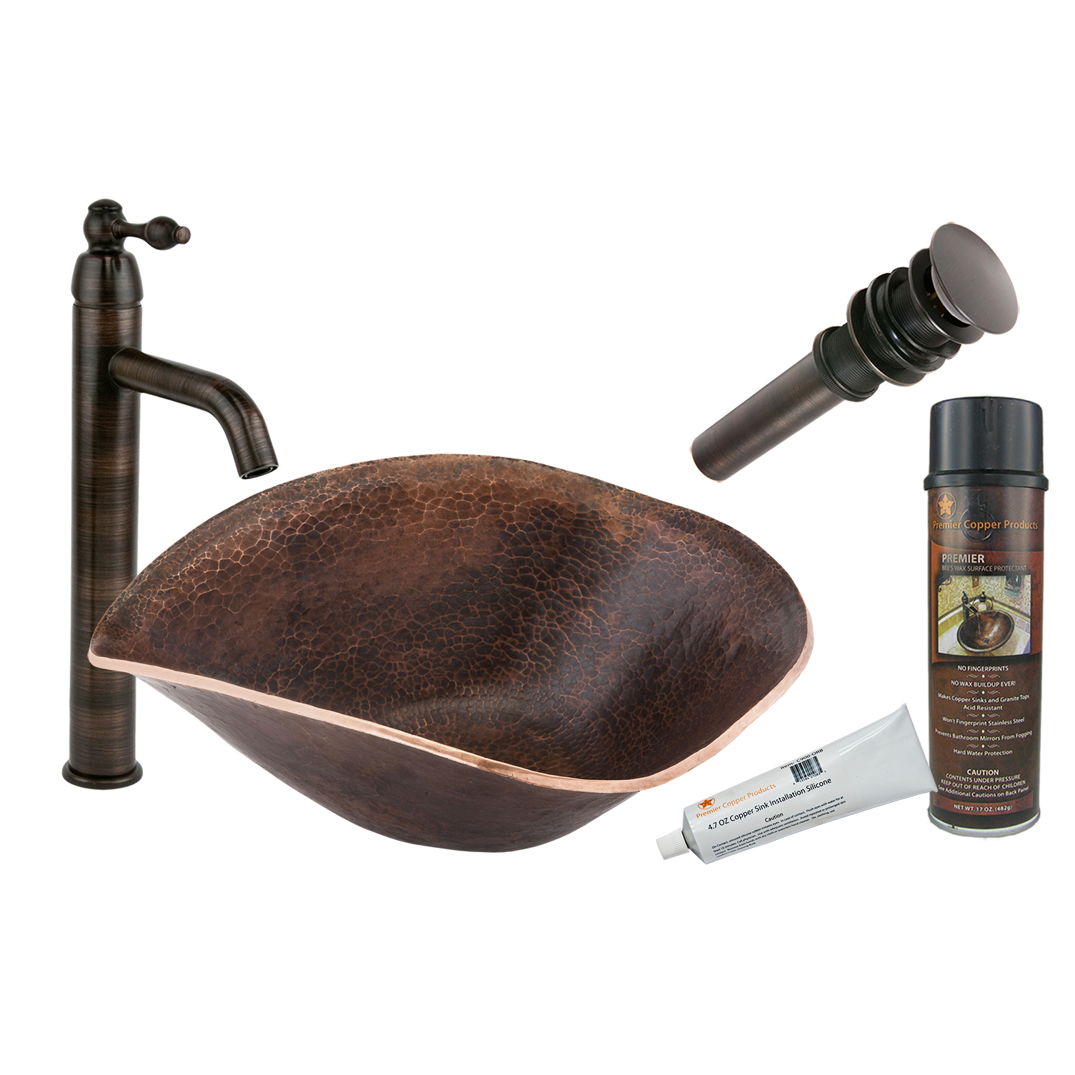 Free Form Hand Forged Old World Copper Vessel Sink, Faucet And Accessories Package, Oil Rubbed Bronze