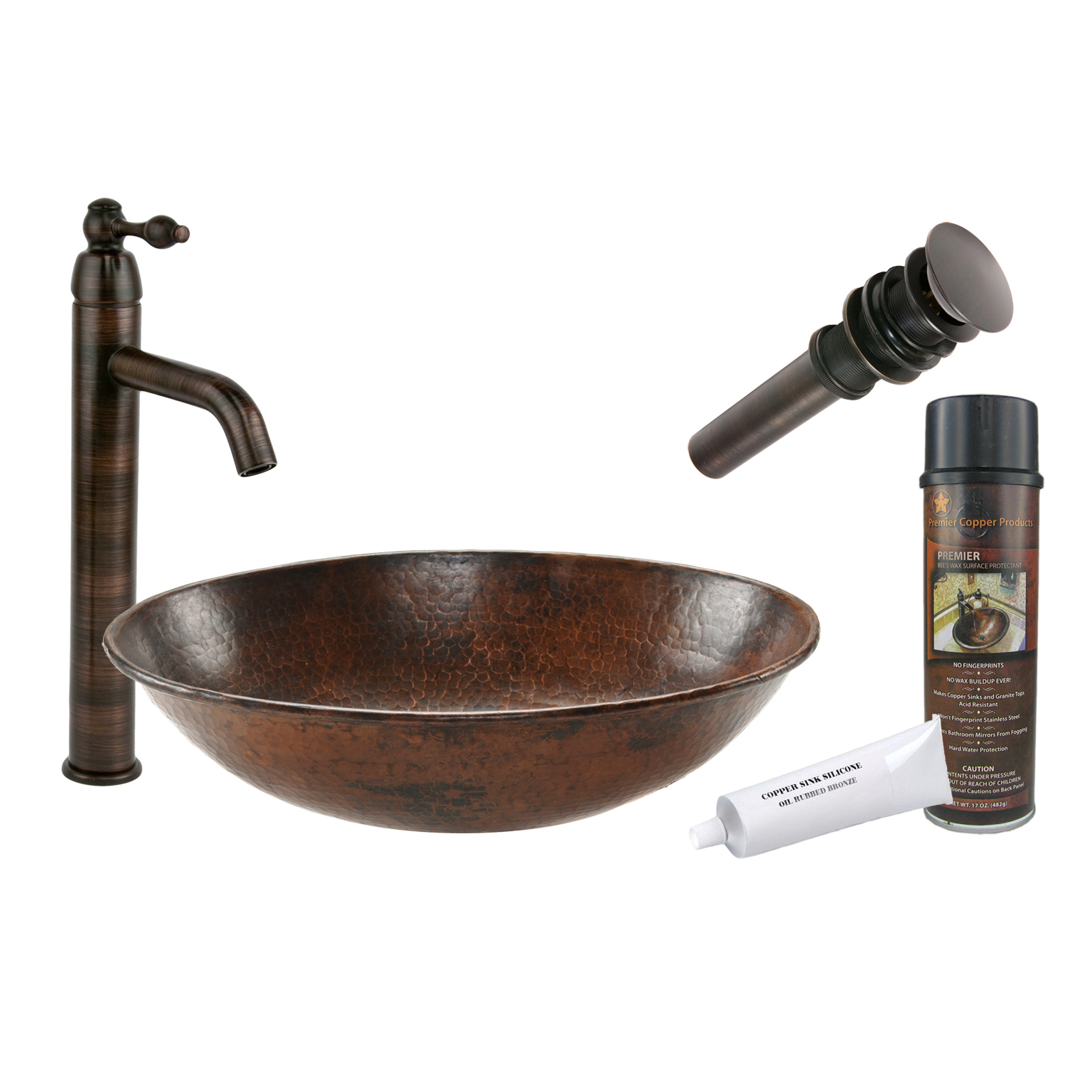Oval Wired Rimmed Vessel Hammered Copper Sink, Faucet And Accessories Package, Oil Rubbed Bronze