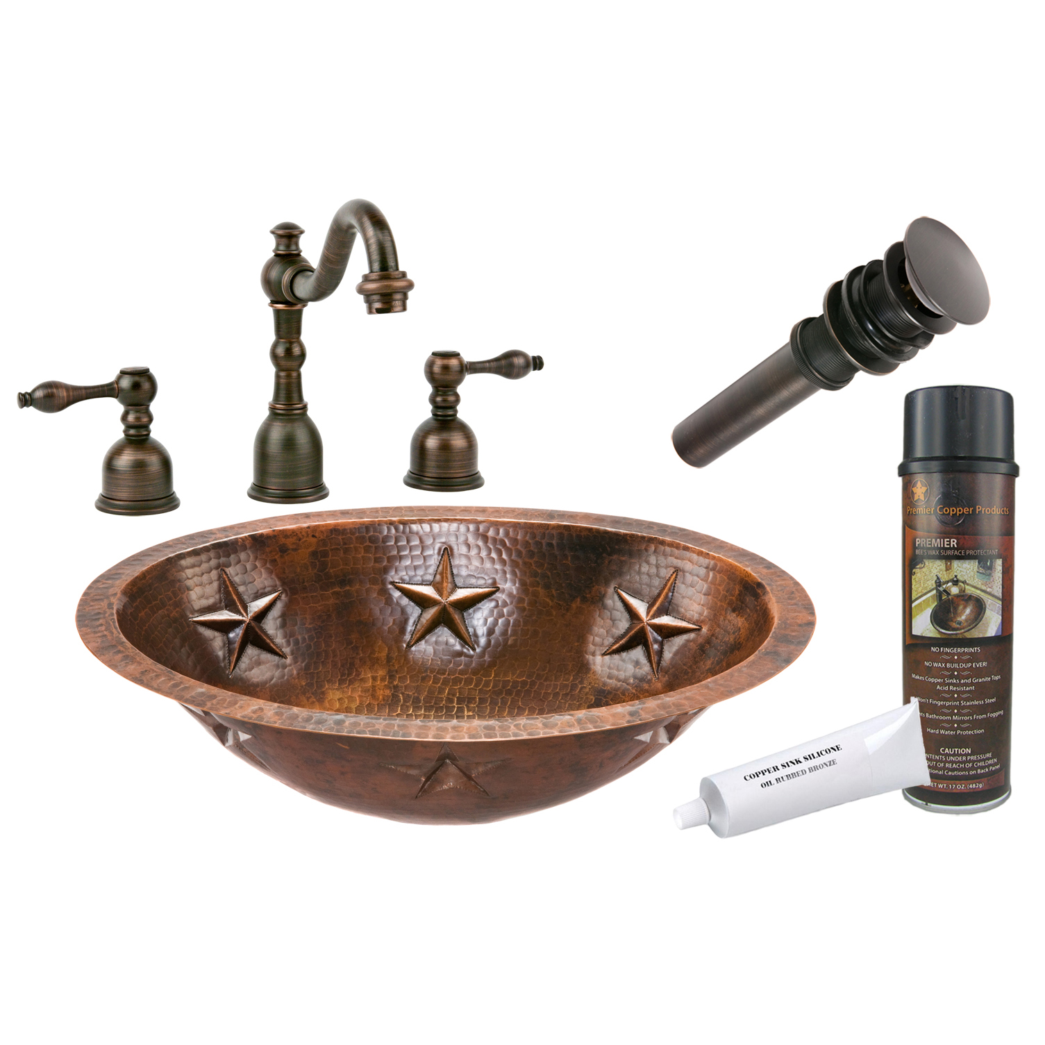 Oval Star Under Counter Hammered Copper Bathroom Sink, Faucet And Accessories Package, Oil Rubbed Bronze