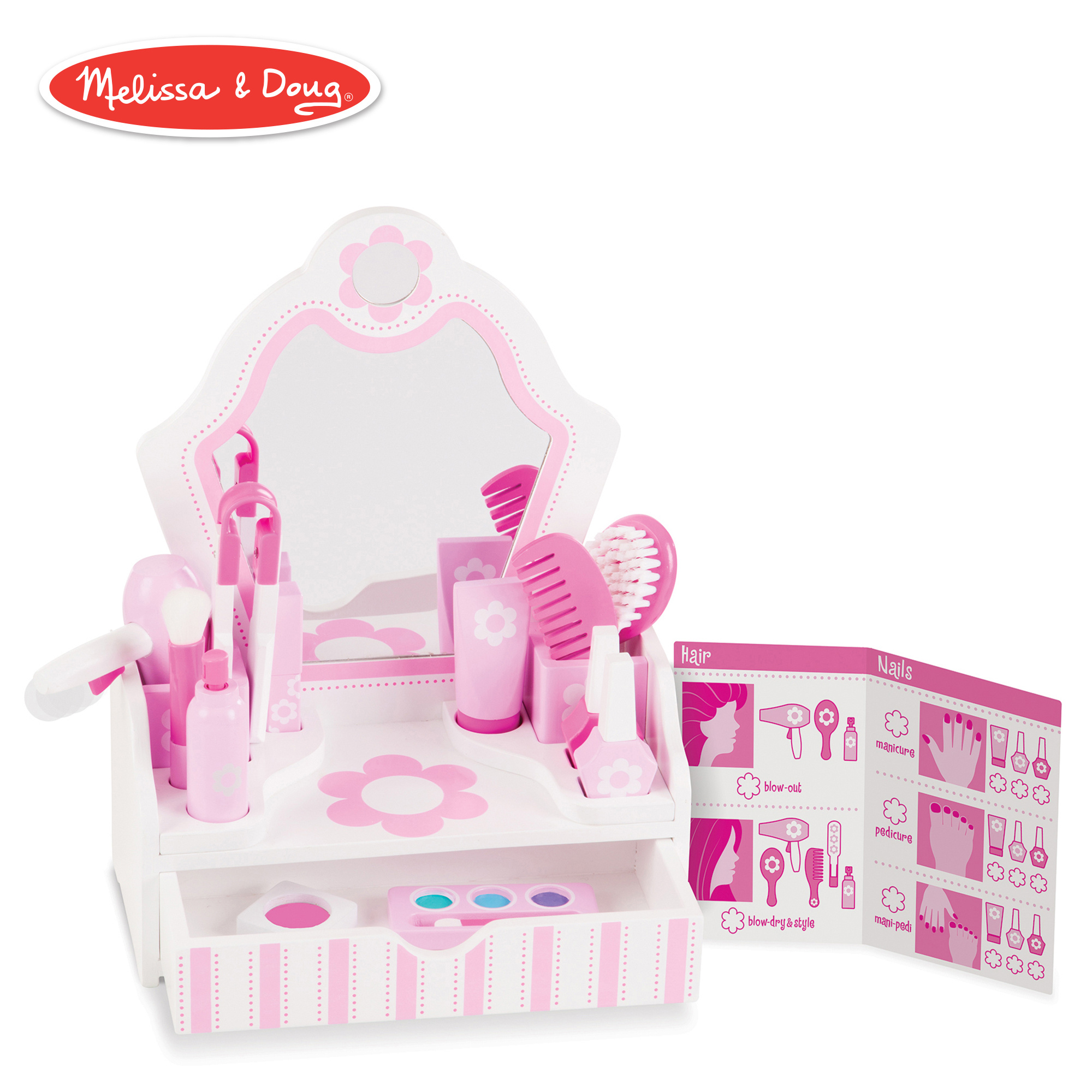 Wooden Beauty Salon Play Set, Role Play, Vanity & Accessories, 18 Pieces, 15.5" H X 12" W X 6" L