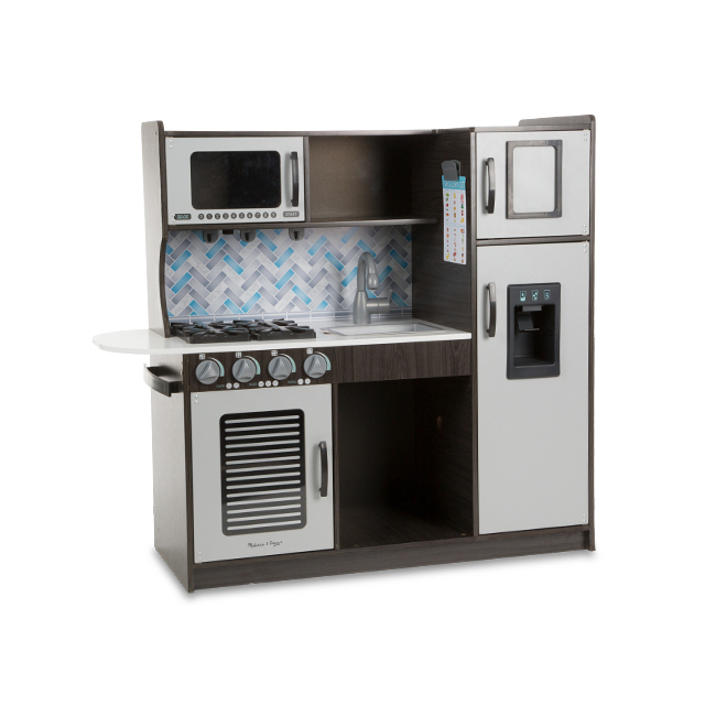Wooden Chef?s Pretend Play Toy Kitchen With ?ice? Cube Dispenser, Easy To Assemble, Charcoal, 39" H X 15.5" W X 43.25" L