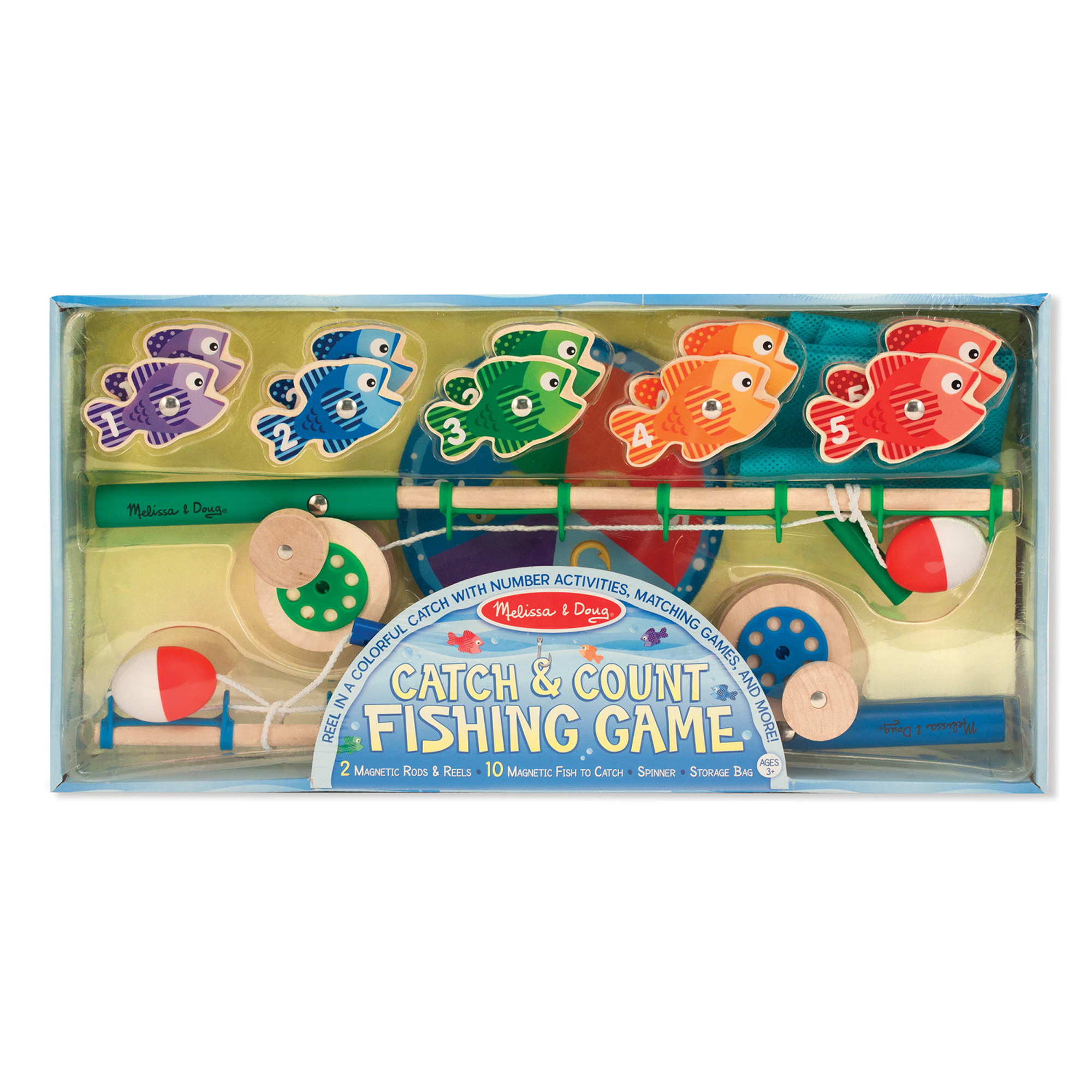 Catch & Count Wooden Fishing Game, Developmental Toy, 2 Magnetic Rods