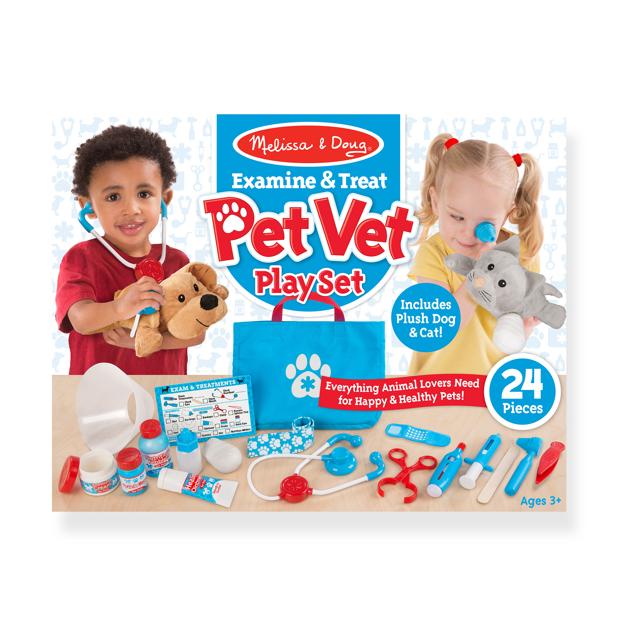 Examine & Treat Pet Vet Play Set, Animal & People Play Sets, Helps Children Develop Empathy, 24 Pieces, 10.5" H X 13.5"