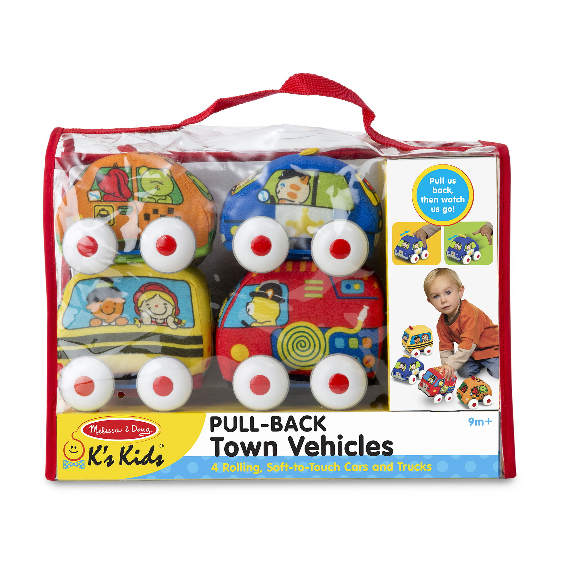 Pull-back Vehicles, Soft Baby And Toddler Toy Set, 4 Cars And Trucks And Carrying Case