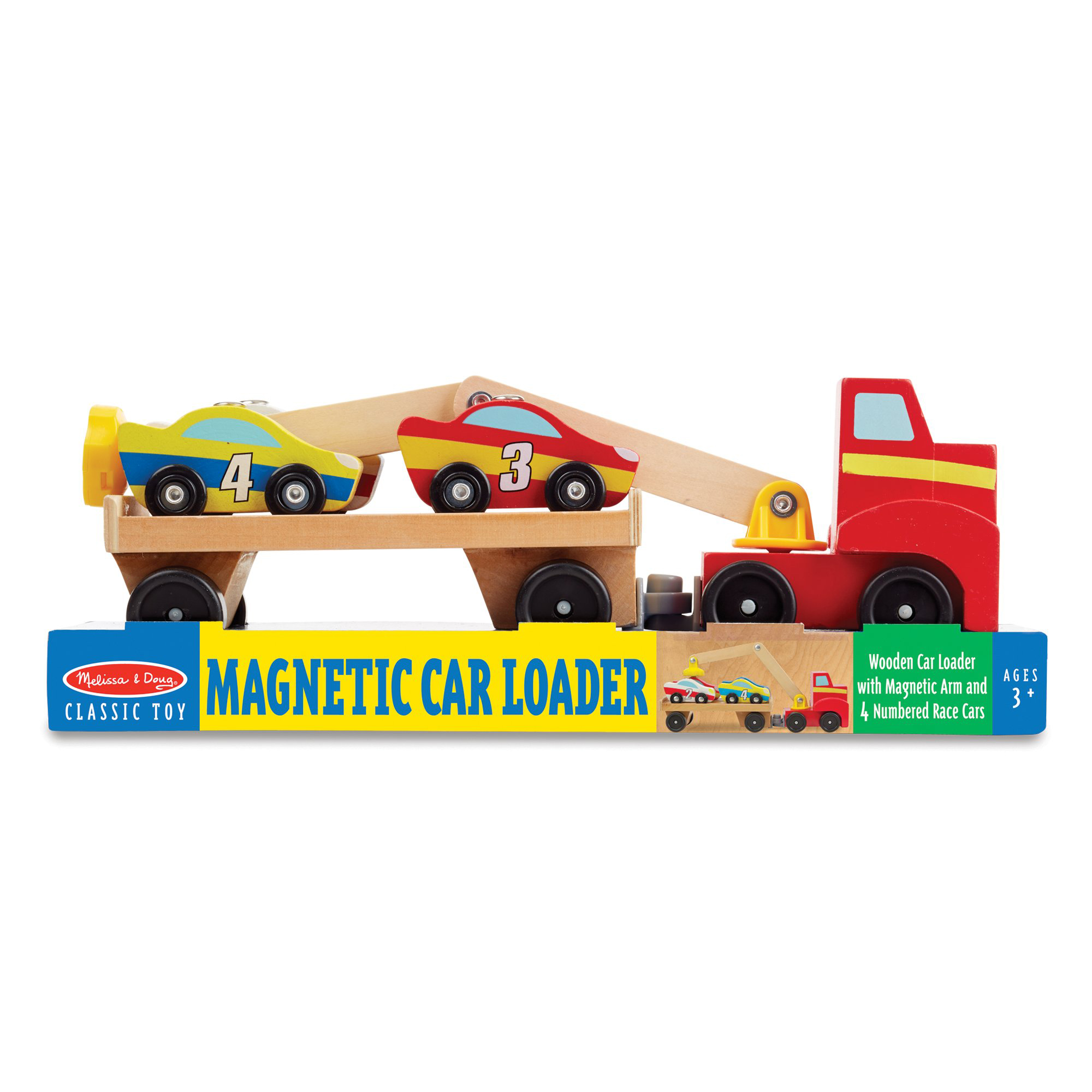Magnetic Car Loader Wooden Toy Set, Cars & Trucks, Helps Develop Motor Skills, 4 Cars And 1 Semi-trailer Truck, 5.75" H