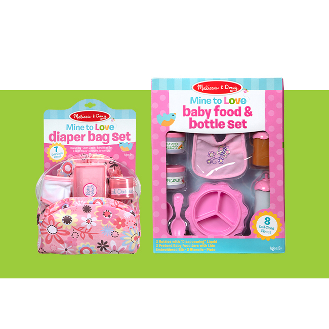 Mine To Love Doll Feeding And Changing Accessories Set, Diaper Bag Set, Baby Food & Bottle Set, Promotes Pretend Play Sk