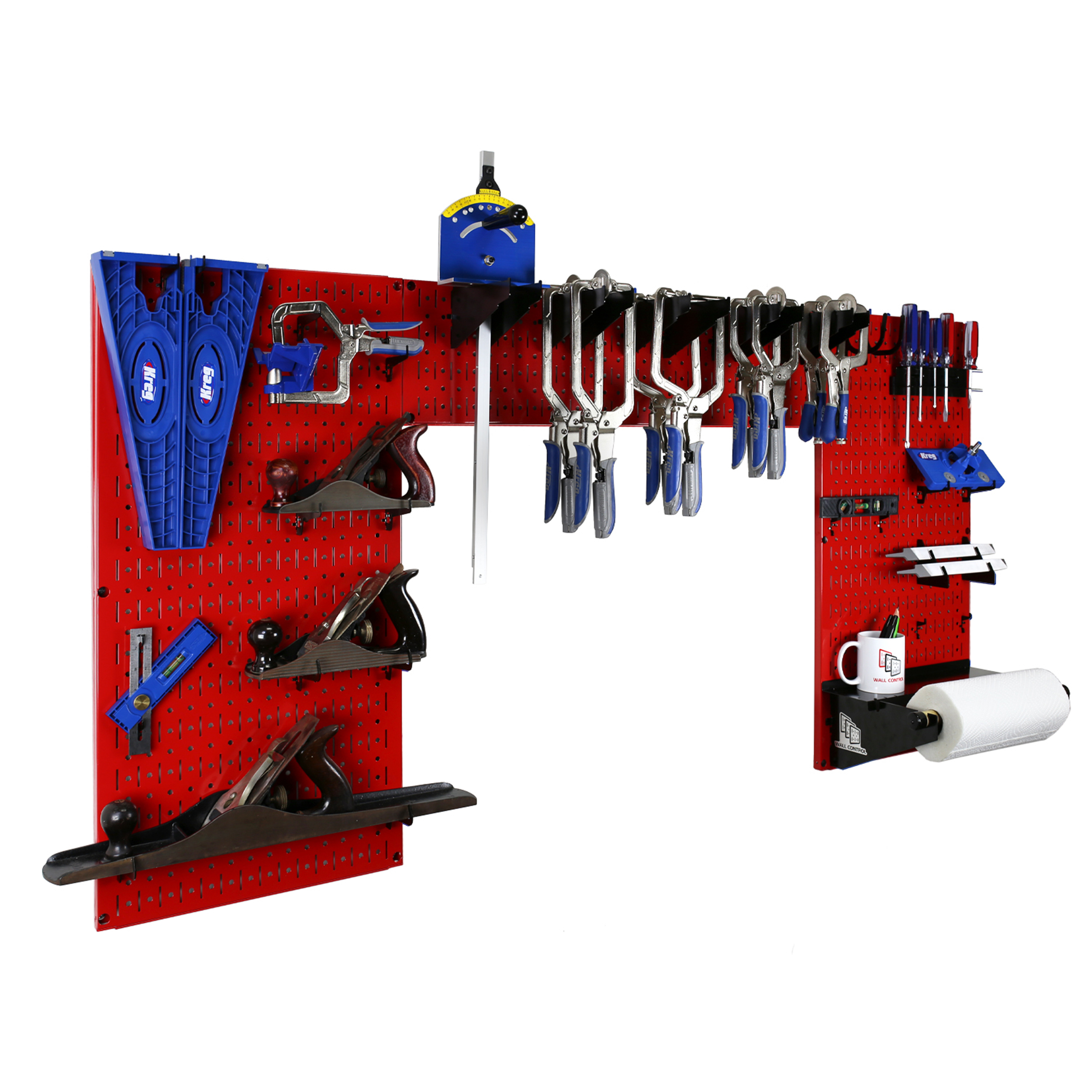 product: Wall Control Storage Systems Lazy Guy DIY Maker Woodworking Tool Storage Organizer Set, Red shown