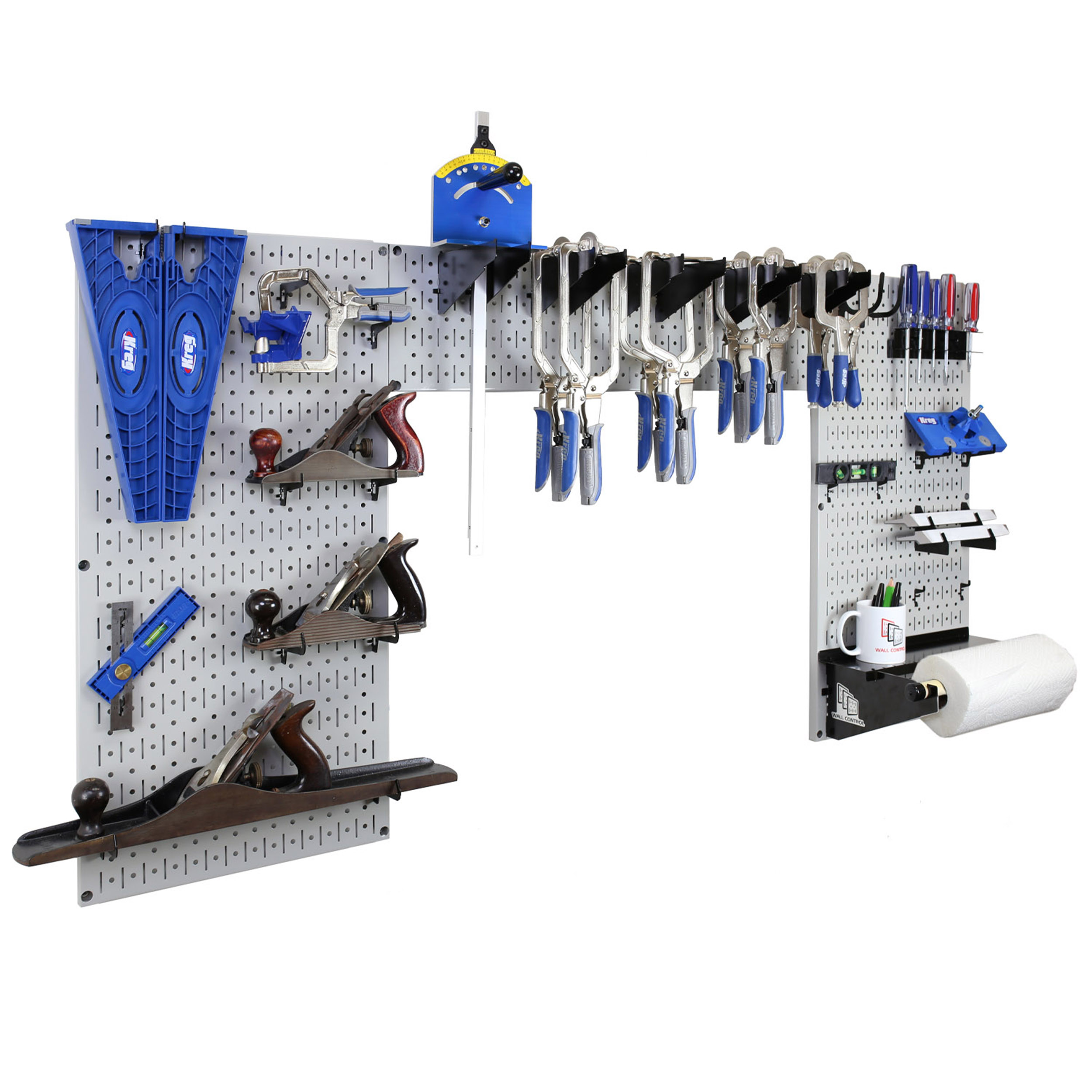 product: Wall Control Storage Systems Lazy Guy DIY Maker Woodworking Tool Storage Organizer Set, Grey shown