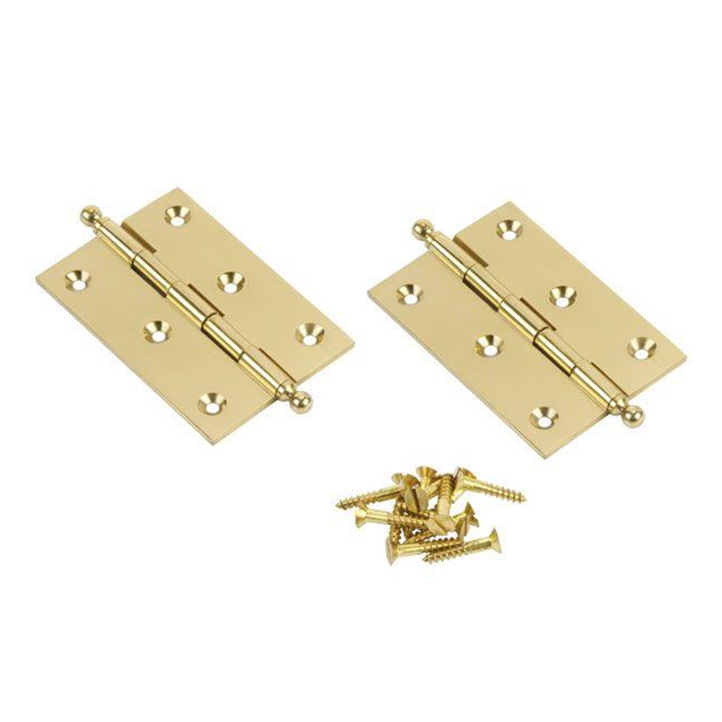 Ball Tip Cabinet Hinge, Polished Brass 2" X 1-1/2" X 1/16", Pair