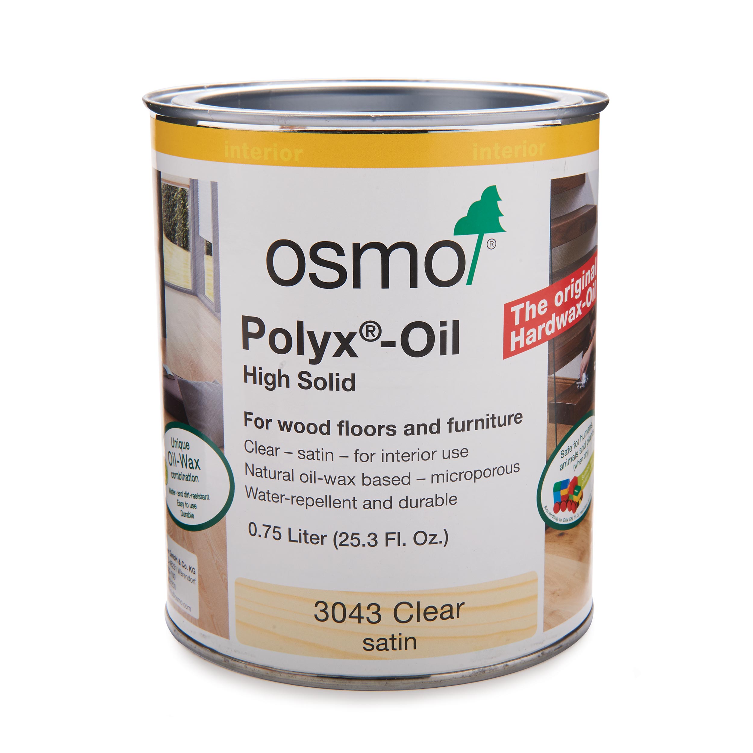 product: osmo Polyx-Oil - 3043 Clear - Satin - Solvent Based - .75 L shown
