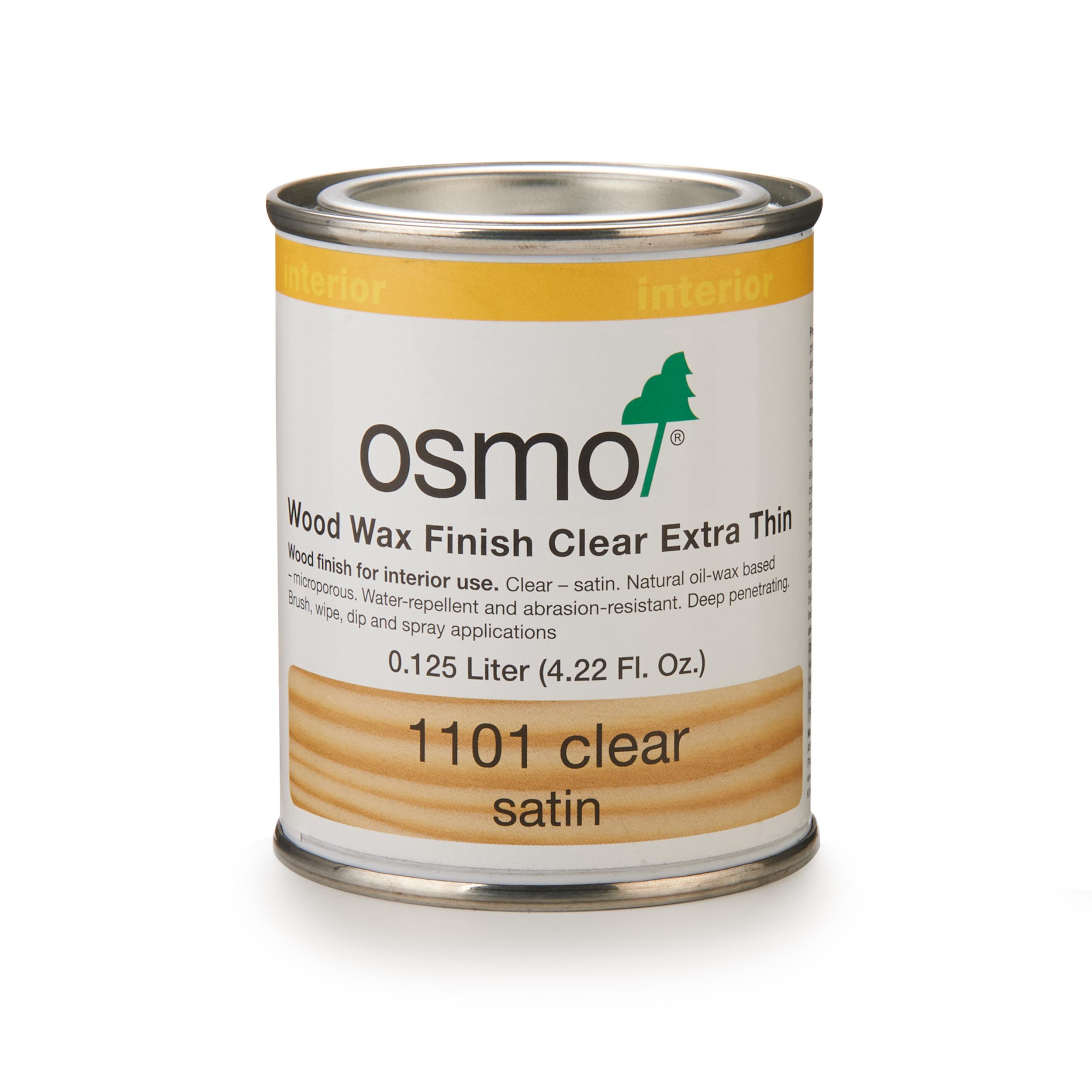 product: osmo Wood Wax Finish - 1101 Clear Extra Thin - Satin - Solvent Based - .125 L shown