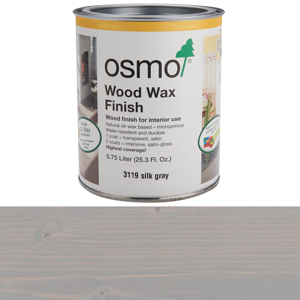 product: osmo Wood Wax Finish - 3119 Silk Grey - Solvent Based - .75 L shown
