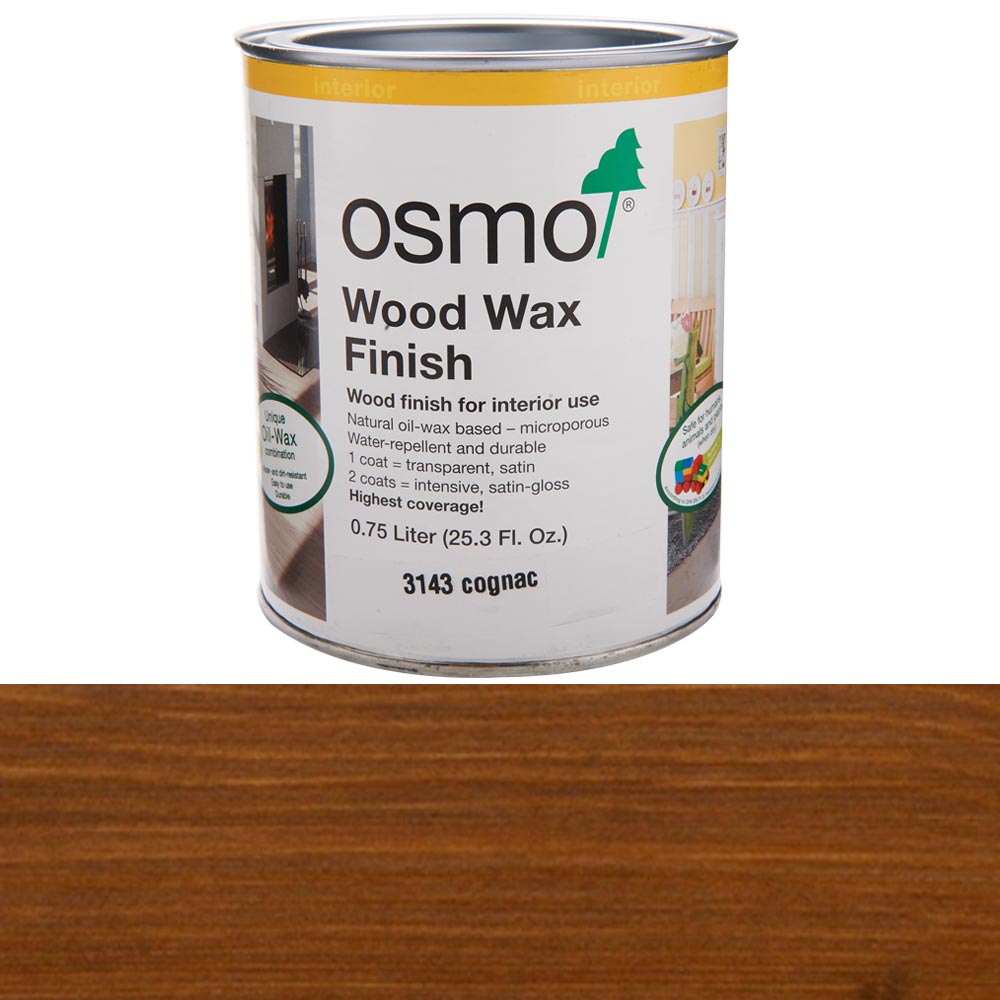 product: osmo Wood Wax Finish - 3143 Cognac - Solvent Based - .75 L shown