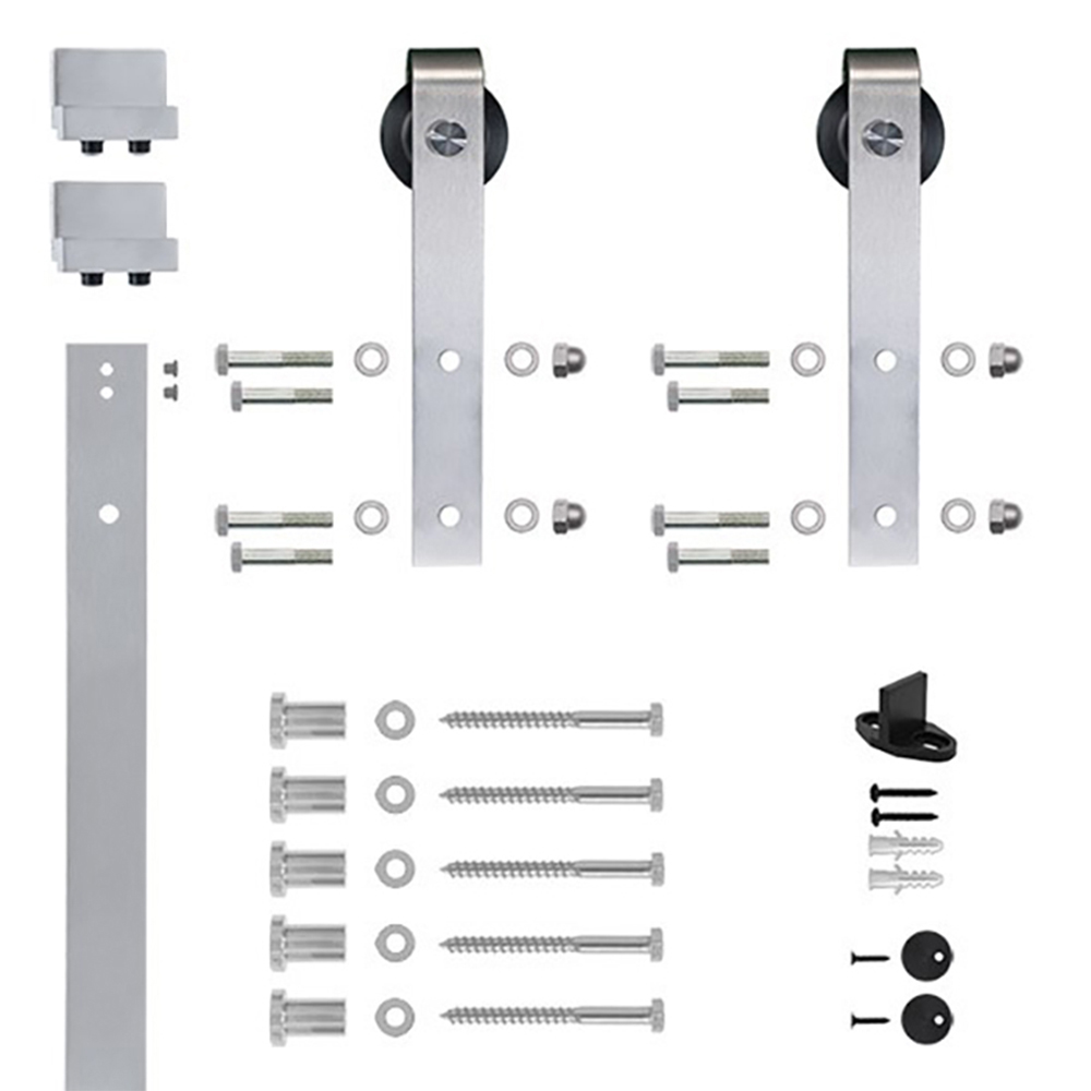 96 In. Satin Nickel Hook Strap Rolling Door Hardware Kit For Wood Door