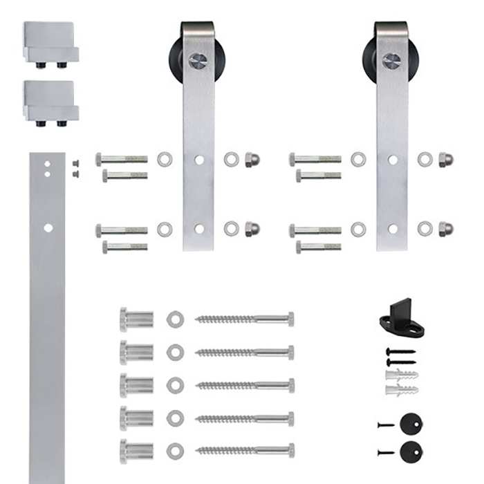 6.6 Ft. Soft-close Satin Nickel Hook Strap Rolling Door Hardware Kit For Wood Door