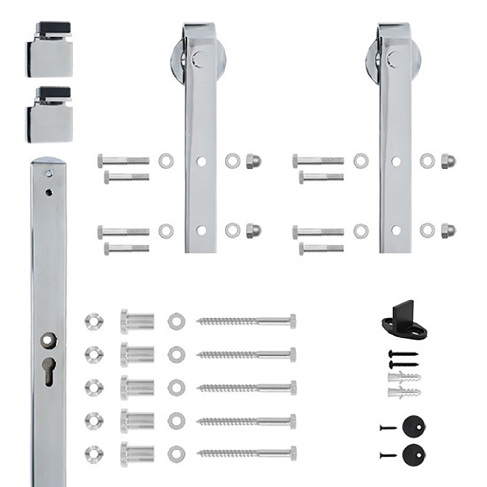 6.6 Ft. Chrome Hook Strap Rolling Door Hardware Kit For Wood Door