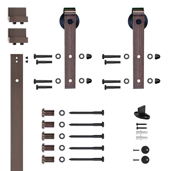 6.6 Ft. Soft-close Oil Rubbed Bronze Hook Strap Rolling Door Hardware Kit For Wood Door