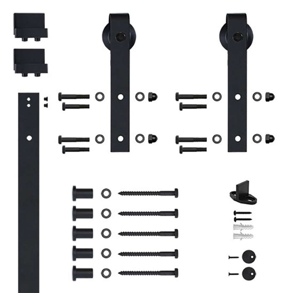 6.6 Ft. Black Hook Strap Rolling Door Hardware Kit For Wood Door