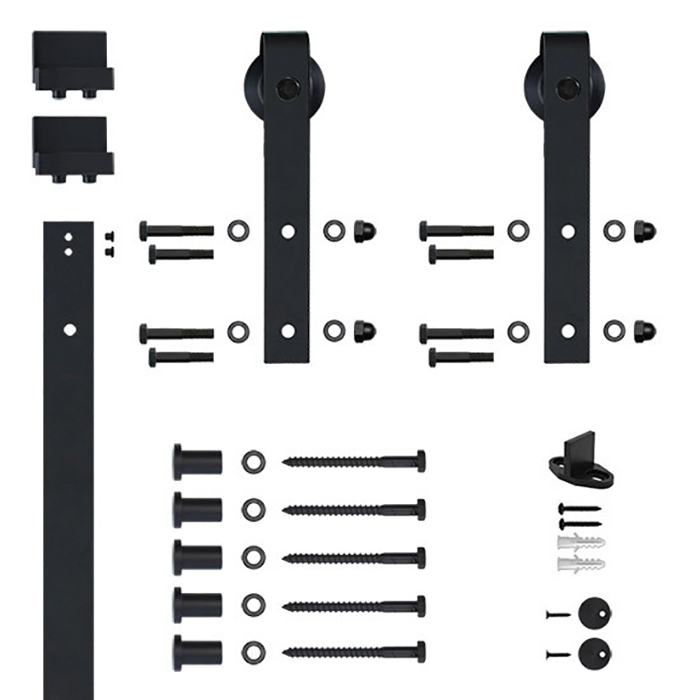 6.6 Ft. Soft-close Black Hook Strap Rolling Door Hardware Kit For Wood Door