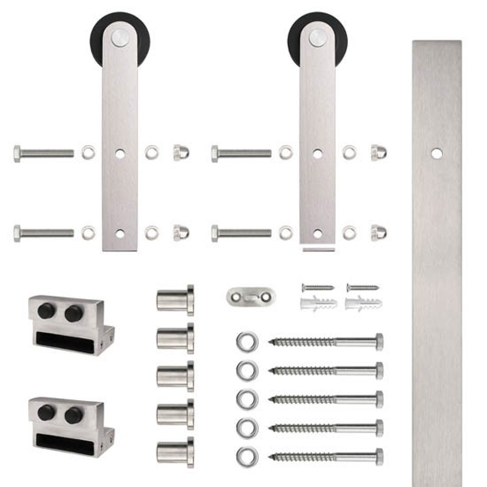 6.6 Ft. Stainless Steel Flat Rail Stick Strap Rolling Door Hardware Kit For Wood Door