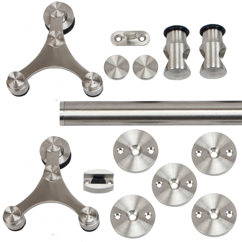 96 In. Stainless Steel Triangle Strap Rolling Door Hardware Kit For Wood Or Glass Door