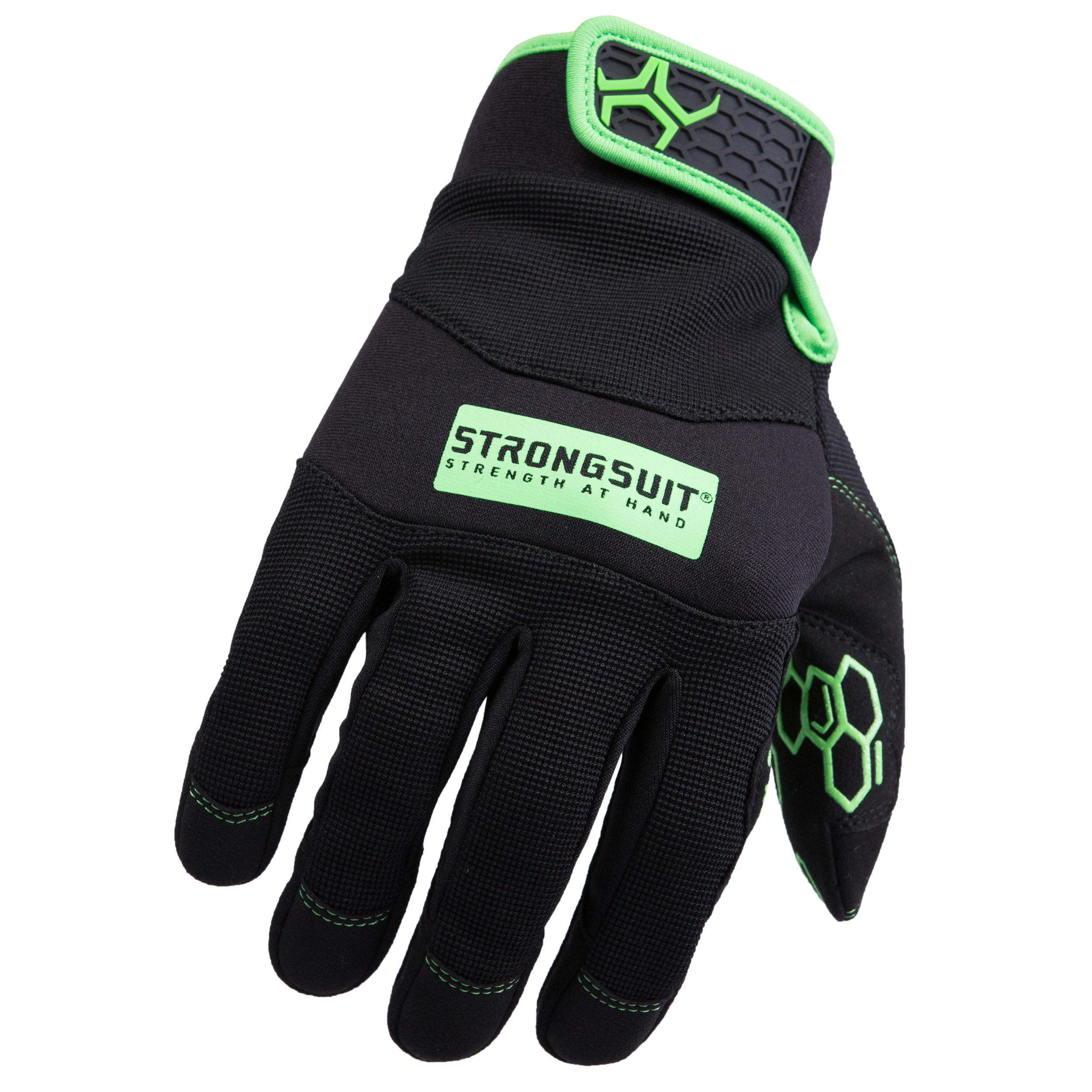 product: StrongSuit Grasper Gloves, Black/Green, Medium shown