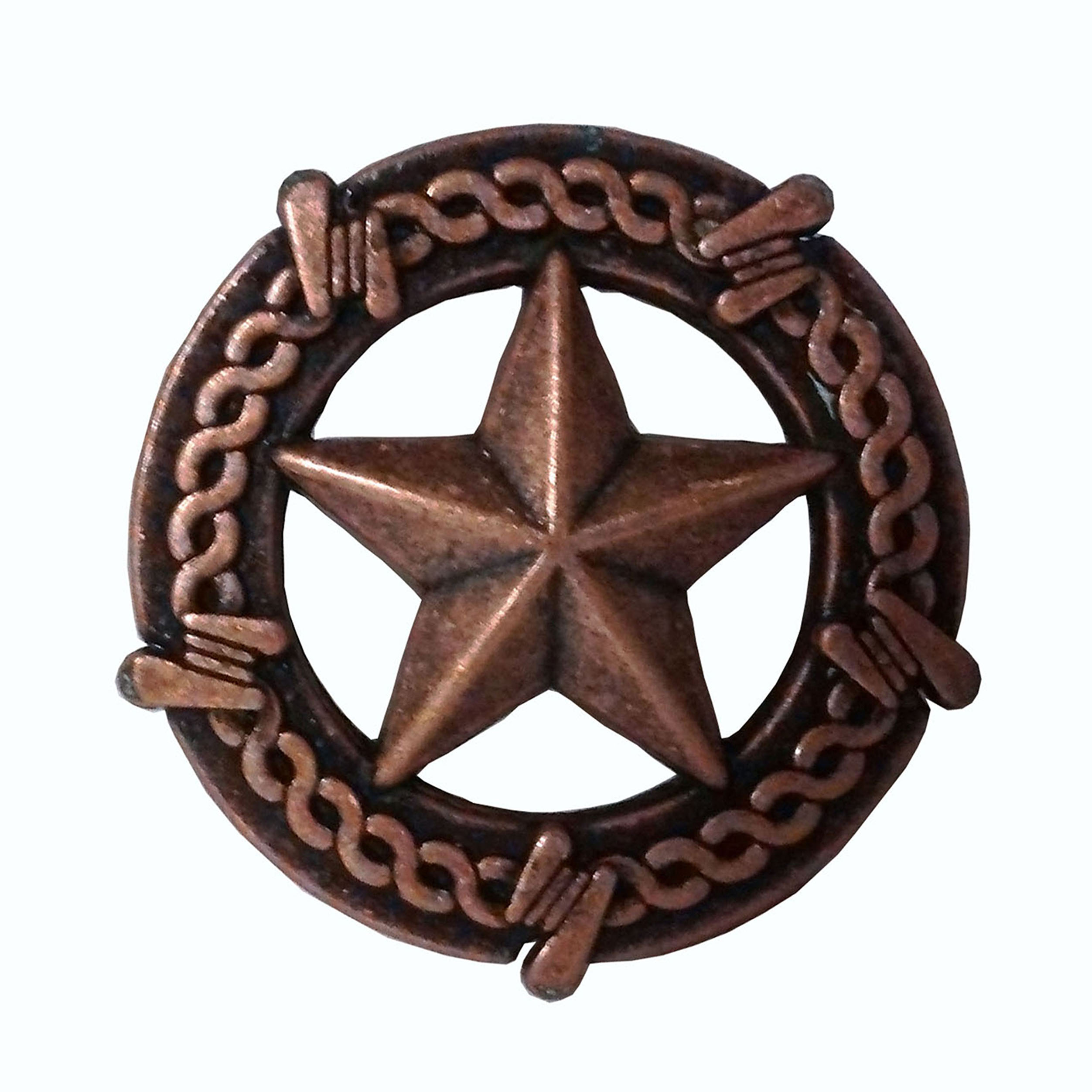 product: Buck Snort Lodge Star with Barbed Wire Knob, Copper Oxide shown