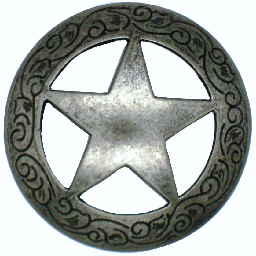 product: Buck Snort Lodge Star Knob with Engraved Edge, Nickel Oxide shown