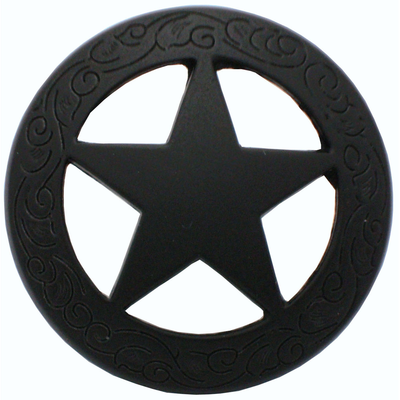 product: Buck Snort Lodge Star Knob with Engraved Edge, Matte Black shown