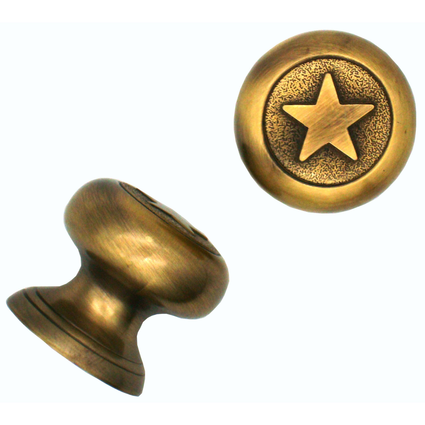 product: Buck Snort Lodge Raised Star Knob, Brass Oxide shown