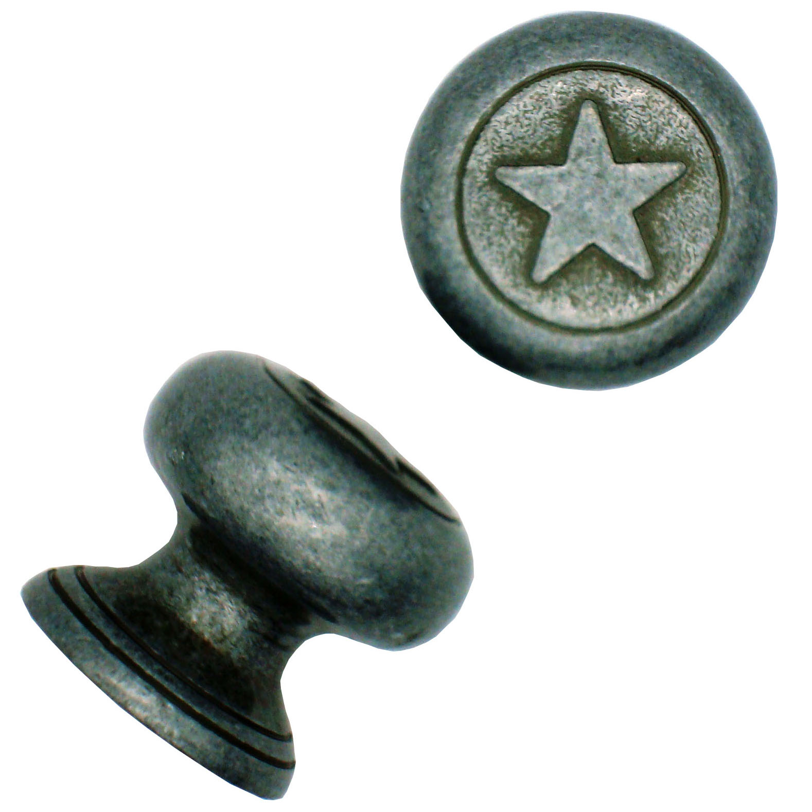 product: Buck Snort Lodge Raised Star Knob, Pewter Oxide shown