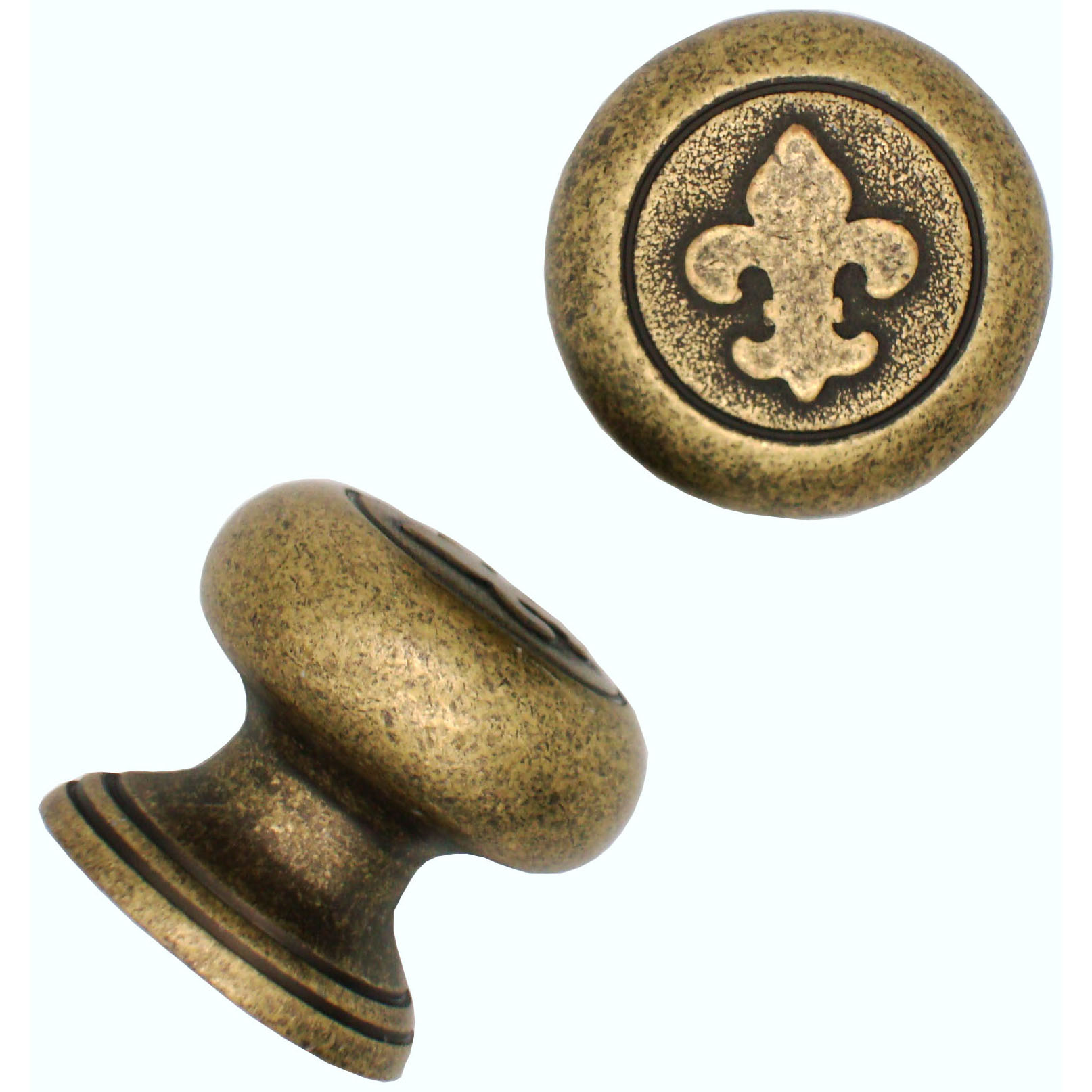 product: Buck Snort Lodge Fleur De Lis Round Knob, Brass Oxide shown