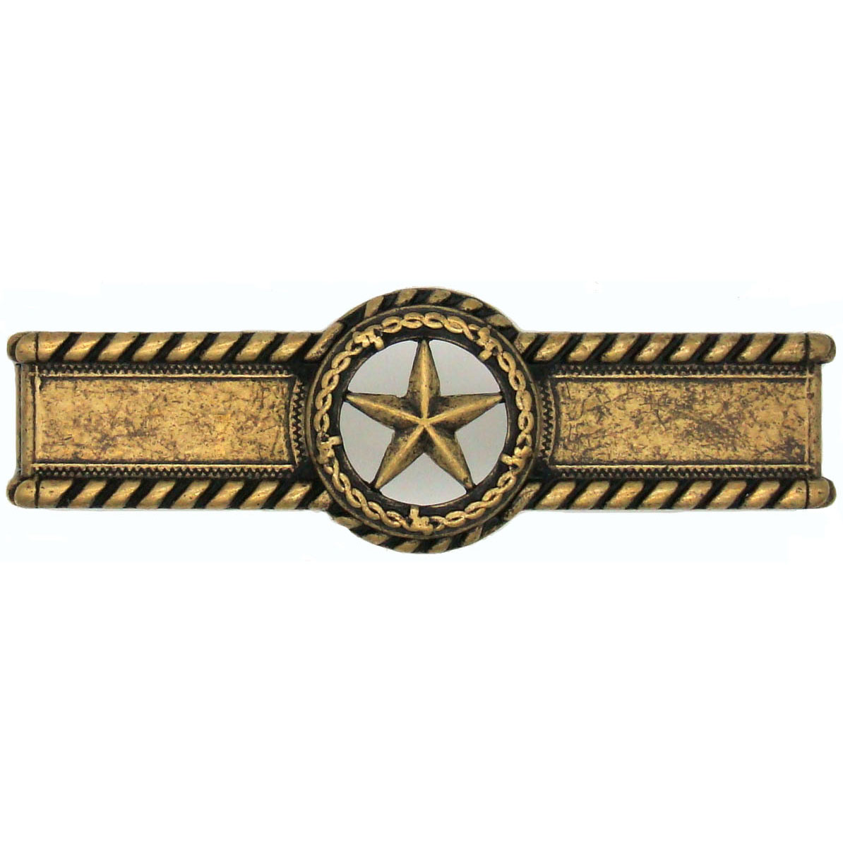 product: Buck Snort Lodge Star with Barbed Wire Pull, Brass Oxide shown