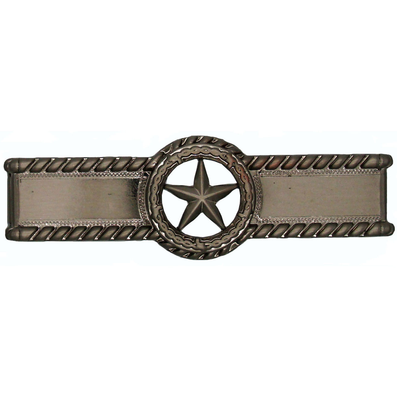 product: Buck Snort Lodge Star with Barbed Wire Pull, Satin Nickel shown