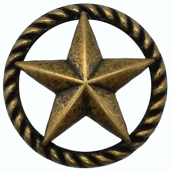 product: Buck Snort Lodge 3-D Star with Narrow Rope, Brass Oxide shown