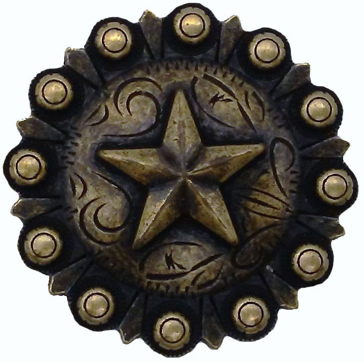 product: Buck Snort Lodge Star Conch Knob, Brass Oxide shown