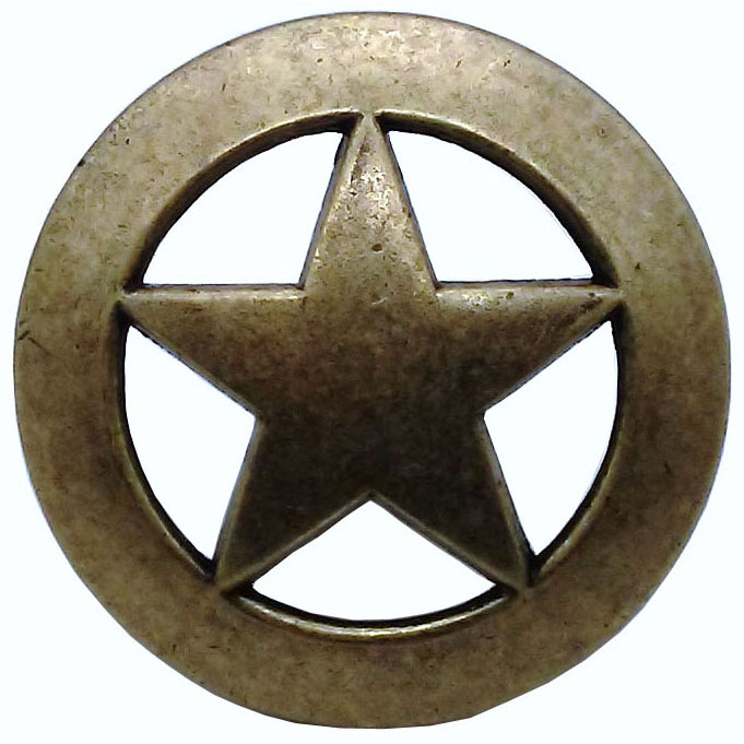 product: Buck Snort Lodge Sheriff Star Knob, Brass Oxide shown