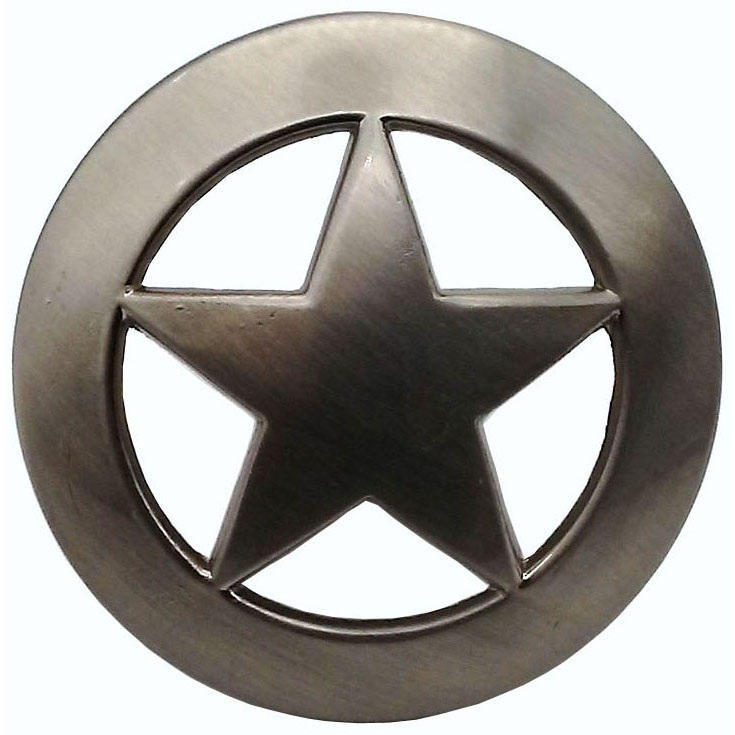 product: Buck Snort Lodge Sheriff Star Knob, Satin Nickel shown