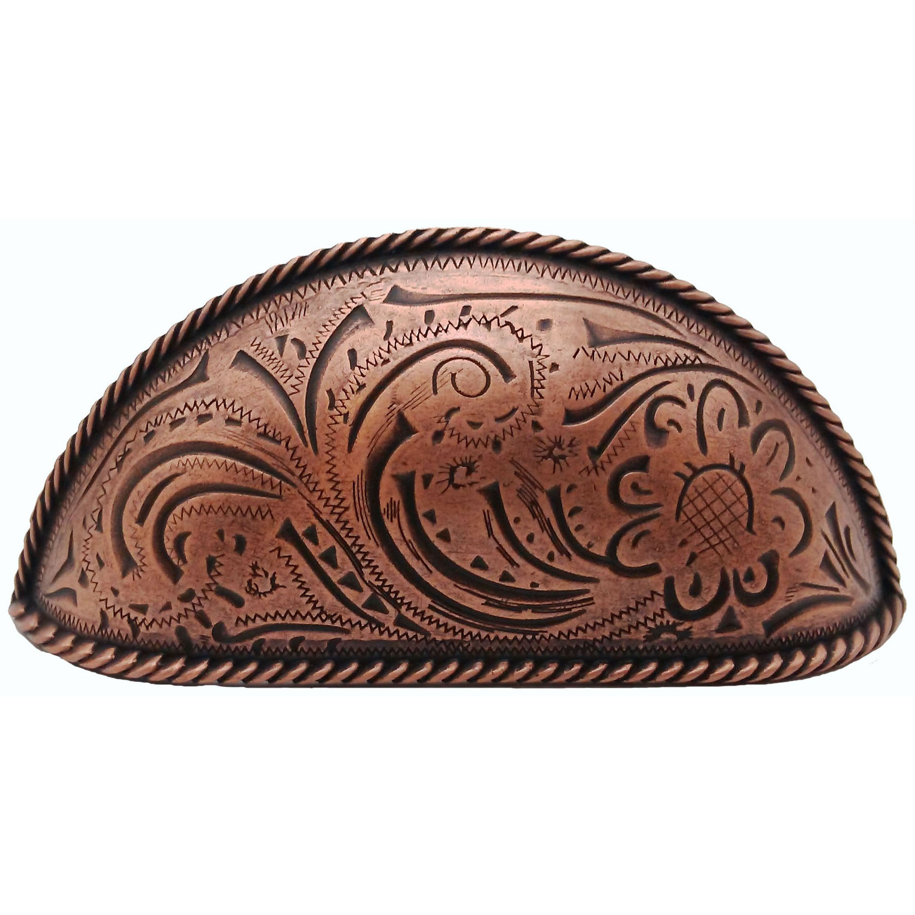 product: Buck Snort Lodge Engraved Flower Cup Pull, Copper Oxide shown